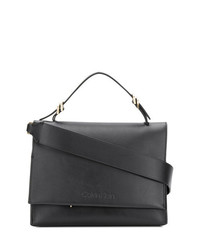 schwarze Satchel-Tasche aus Leder von Calvin Klein
