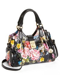 schwarze Satchel-Tasche mit Blumenmuster