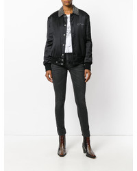 schwarze Satin Bomberjacke von Saint Laurent