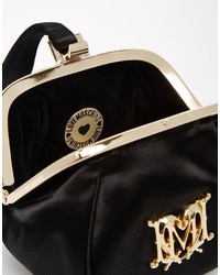 schwarze Satin Clutch von Love Moschino