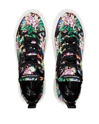 schwarze Satin niedrige Sneakers mit Blumenmuster von Giuseppe Zanotti
