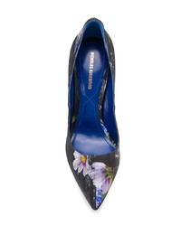 schwarze Satin Pumps mit Blumenmuster von Nicholas Kirkwood