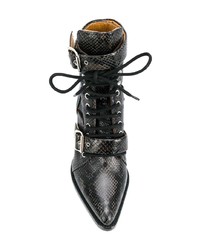 schwarze Schnürstiefeletten aus Leder mit Schlangenmuster von Chloé
