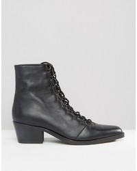 schwarze Schnürstiefeletten aus Leder von Asos