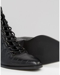 schwarze Schnürstiefeletten aus Leder von Asos