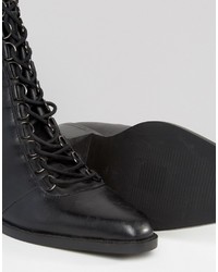 schwarze Schnürstiefeletten aus Leder von Asos