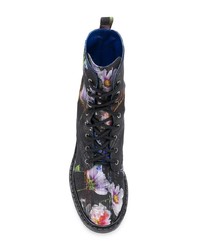 schwarze Schnürstiefeletten aus Segeltuch mit Blumenmuster von Nicholas Kirkwood