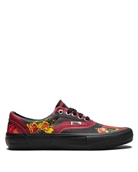 schwarze Segeltuch niedrige Sneakers mit Blumenmuster