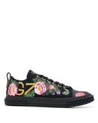 schwarze Segeltuch niedrige Sneakers mit Blumenmuster von Giuseppe Zanotti