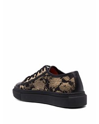 schwarze Segeltuch niedrige Sneakers mit Blumenmuster von Etro
