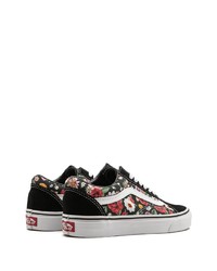 schwarze Segeltuch niedrige Sneakers mit Blumenmuster von Vans