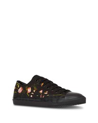 schwarze Segeltuch niedrige Sneakers mit Blumenmuster von Burberry