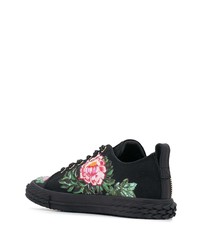 schwarze Segeltuch niedrige Sneakers mit Blumenmuster von Giuseppe Zanotti