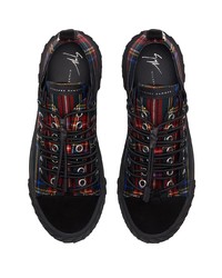 schwarze Segeltuch niedrige Sneakers mit Schottenmuster von Giuseppe Zanotti