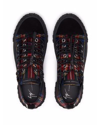 schwarze Segeltuch niedrige Sneakers mit Schottenmuster von Giuseppe Zanotti