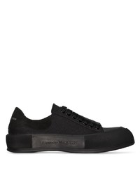 schwarze Segeltuch niedrige Sneakers von Alexander McQueen