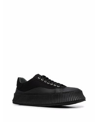 schwarze Segeltuch niedrige Sneakers von Jil Sander