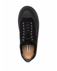 schwarze Segeltuch niedrige Sneakers von Jil Sander