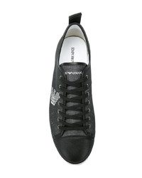 schwarze Segeltuch niedrige Sneakers von Emporio Armani