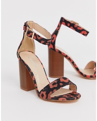 schwarze Segeltuch Sandaletten mit Leopardenmuster von Glamorous