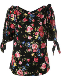 schwarze Seide Bluse mit Blumenmuster von Dolce & Gabbana