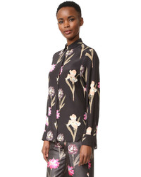 schwarze Seide Bluse mit Blumenmuster von Rochas