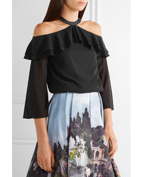 schwarze Seide Bluse mit Rüschen von Alice + Olivia