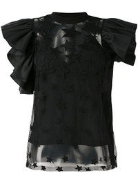 schwarze Seide Bluse mit Rüschen von Elie Saab