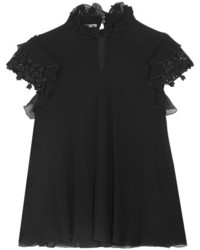 schwarze Seide Bluse mit Rüschen von Giambattista Valli