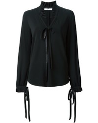 schwarze Seide Bluse mit Rüschen von Givenchy
