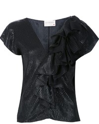 schwarze Seide Bluse mit Rüschen von Maison Rabih Kayrouz