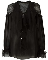 schwarze Seide Bluse mit Rüschen von Roberto Cavalli