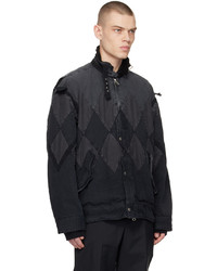 schwarze Shirtjacke mit Fischgrätenmuster von Sacai