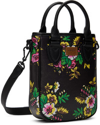 schwarze Shopper Tasche aus Leder mit Blumenmuster von Kenzo