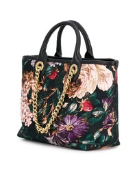 schwarze Shopper Tasche aus Leder mit Blumenmuster von Dolce & Gabbana