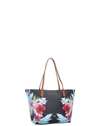 schwarze Shopper Tasche aus Leder mit Blumenmuster von Desigual