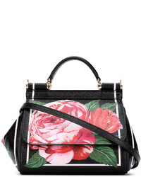 schwarze Shopper Tasche aus Leder mit Blumenmuster von Dolce & Gabbana