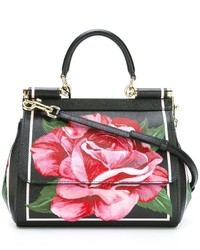 schwarze Shopper Tasche aus Leder mit Blumenmuster von Dolce & Gabbana