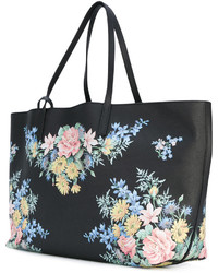 schwarze Shopper Tasche aus Leder mit Blumenmuster von Alexander McQueen