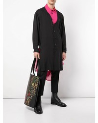 schwarze Shopper Tasche aus Leder mit Blumenmuster von Yohji Yamamoto