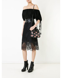 schwarze Shopper Tasche aus Leder mit Blumenmuster von Alexander McQueen