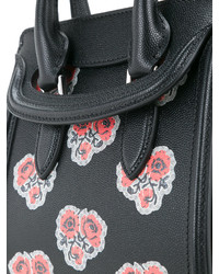 schwarze Shopper Tasche aus Leder mit Blumenmuster von Alexander McQueen