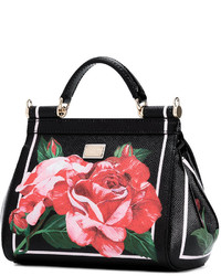 schwarze Shopper Tasche aus Leder mit Blumenmuster von Dolce & Gabbana