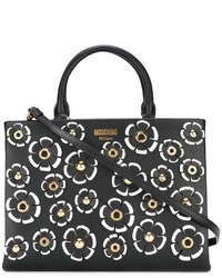 schwarze Shopper Tasche aus Leder mit Blumenmuster von Moschino