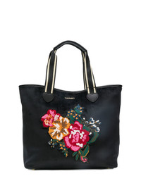 schwarze Shopper Tasche aus Leder mit Blumenmuster von Twin-Set