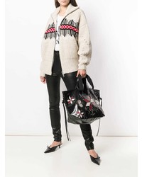 schwarze Shopper Tasche aus Leder mit Blumenmuster von Isabel Marant