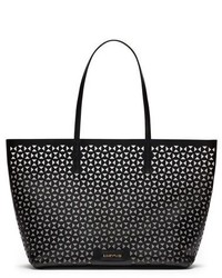 schwarze Shopper Tasche aus Leder mit geometrischem Muster