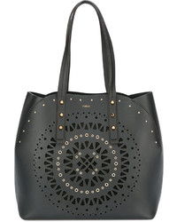 schwarze Shopper Tasche aus Leder mit geometrischem Muster von Furla