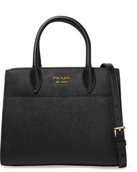 schwarze Shopper Tasche aus Leder mit Reliefmuster von Prada