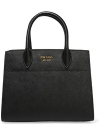 schwarze Shopper Tasche aus Leder mit Reliefmuster von Prada